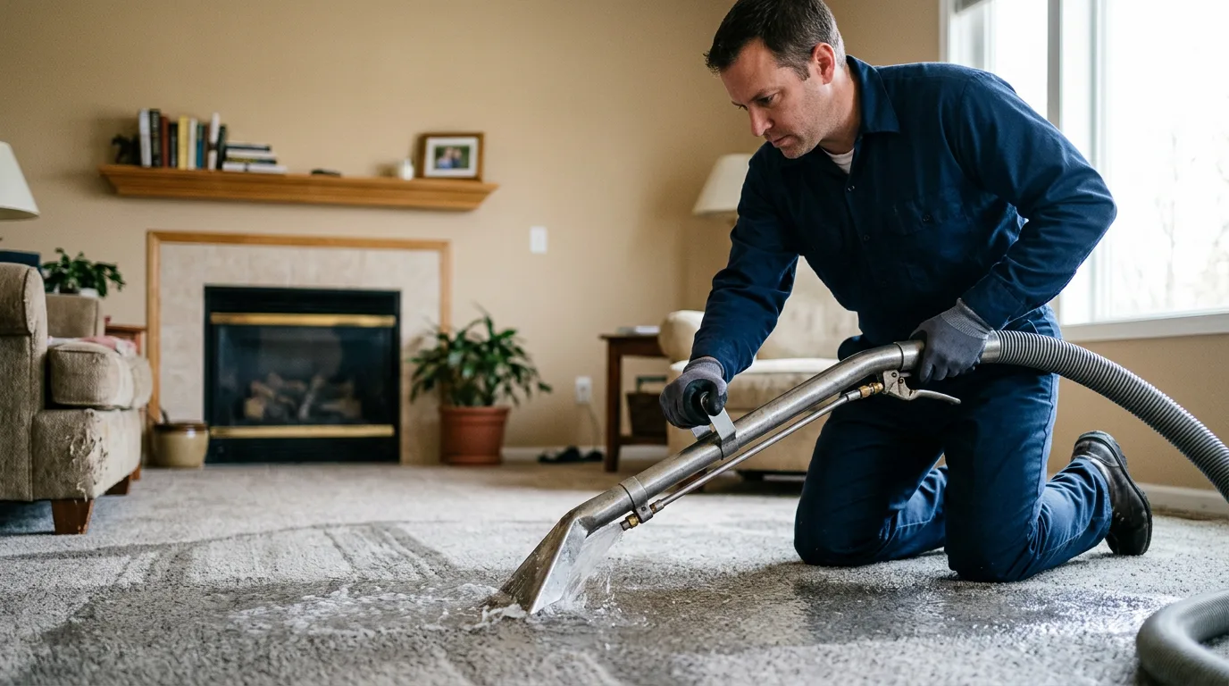 Water damage restoration technician working near Port Jefferson, NY